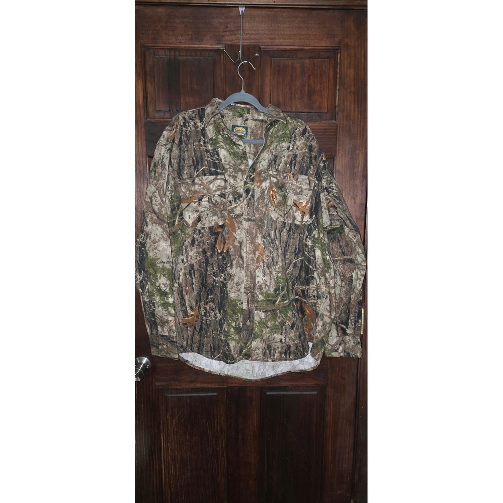 Discontinued Cabelas Zonz Woodlands Camo Button Down Shirt Mens XL Tall Hunting